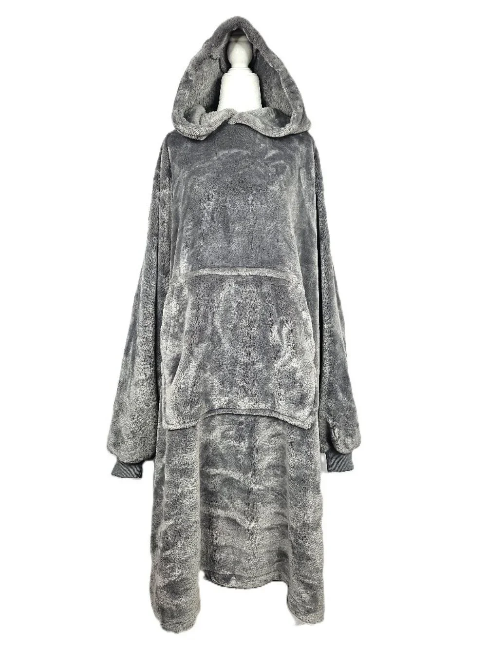Oversized Hooded Wearable Blanket | Plush Gray Blanket Hoodie | One Size